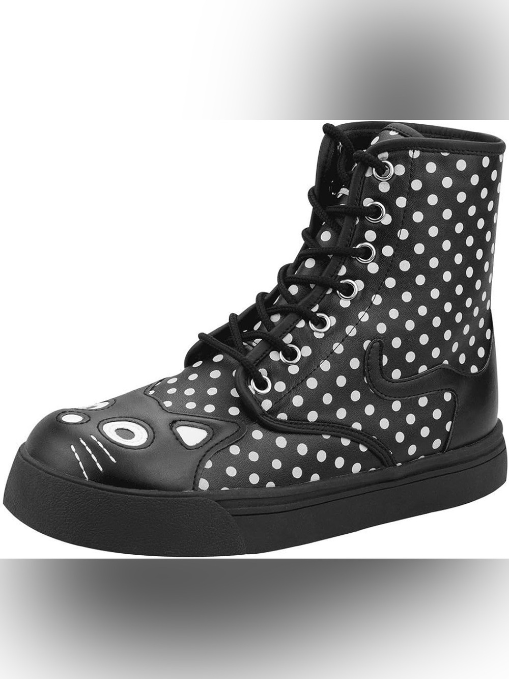 T.U.K. Kitty Cat Face Polka Dot Combat Boot Sneakers Black Gothic Punk Shoes